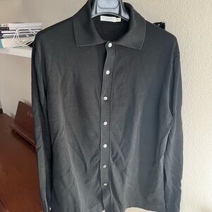 Suitsupply Black Cotton Silk Polo Cardigan / Large